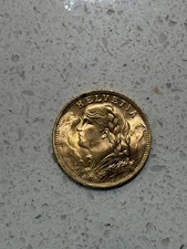 Swiss Gold 20 Francs Helvetia Coin - Random Year
