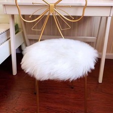 Silky Faux Round Seat Cushion White Plush FauSheepskin Chair Pads 35 cm Diameter