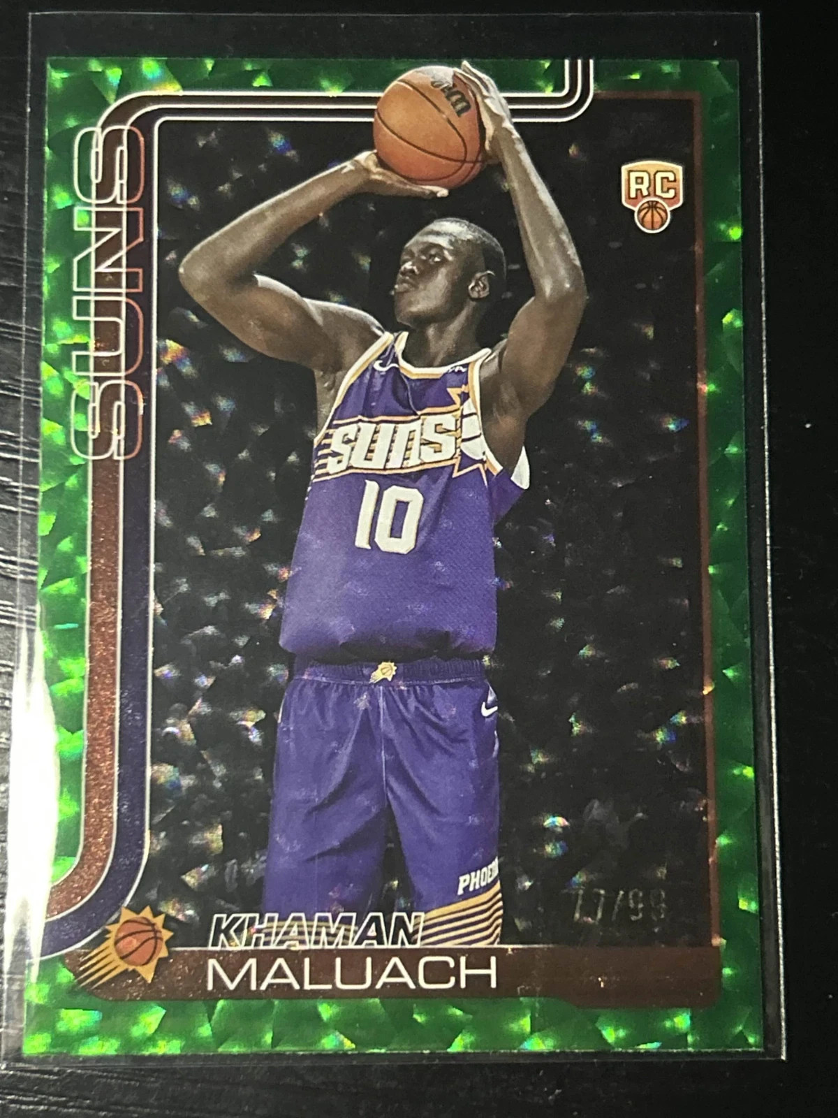 Khaman Maluach 2025 Topps #210 Green Cracked Ice Foil /99 Rookie RC Suns