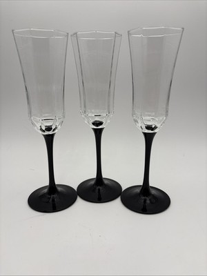 Luminarc Octime Octagon Black Stem Champagne Flutes Wine Glass Set of 3