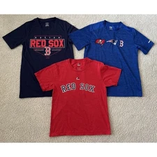 Boys Boston Red Sox Lot of 3 Youth Shirts Tops Patriots Bucs MLB Set Sz 12 14