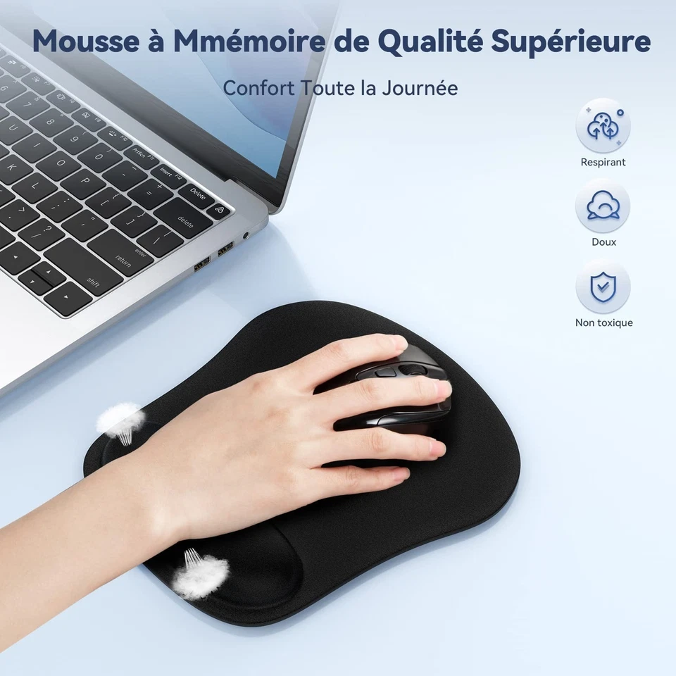 TECKNET Tapis de souris ergonomique avec repose-poignet noir - Photo 3/4