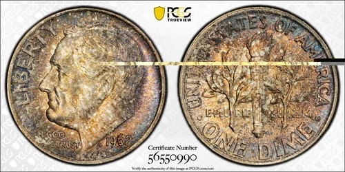 1962 PCGS MS66 Rosevelt Silver Dime 10c - Album Toned
