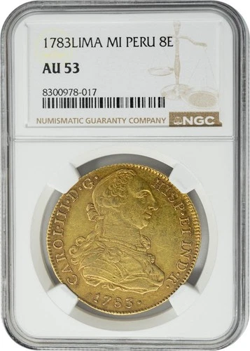 1783Lima MI Peru Gold 8 Escudos .7614 AGW AU53 NGC 950610-15