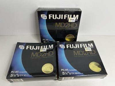 Lot Of 3 Boxes New Sealed Fujifilm MD2HD Floppy Disk 5 1/4  Sets Of 10
