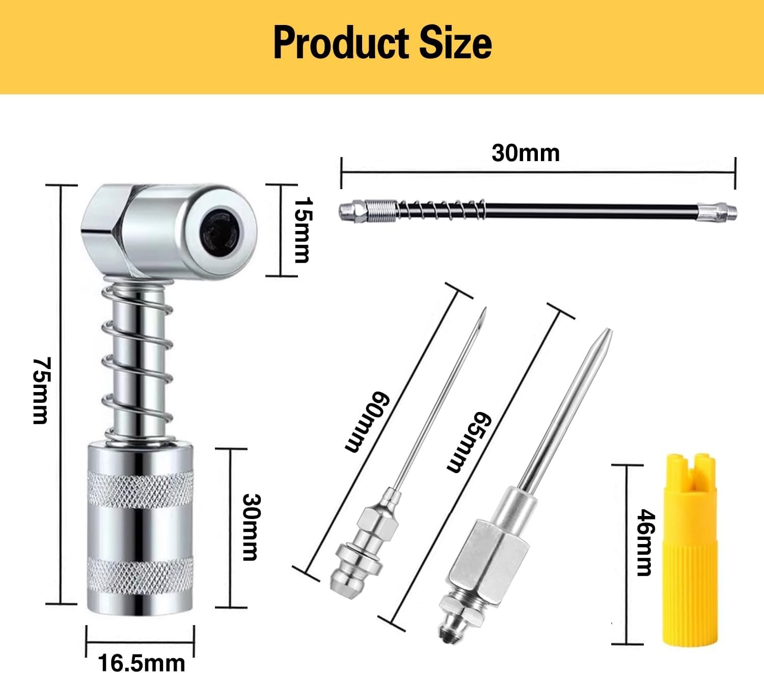 17 Piece Grease Gun Accessory Kit - Quick Connect Grease Coupler Set with 90° A