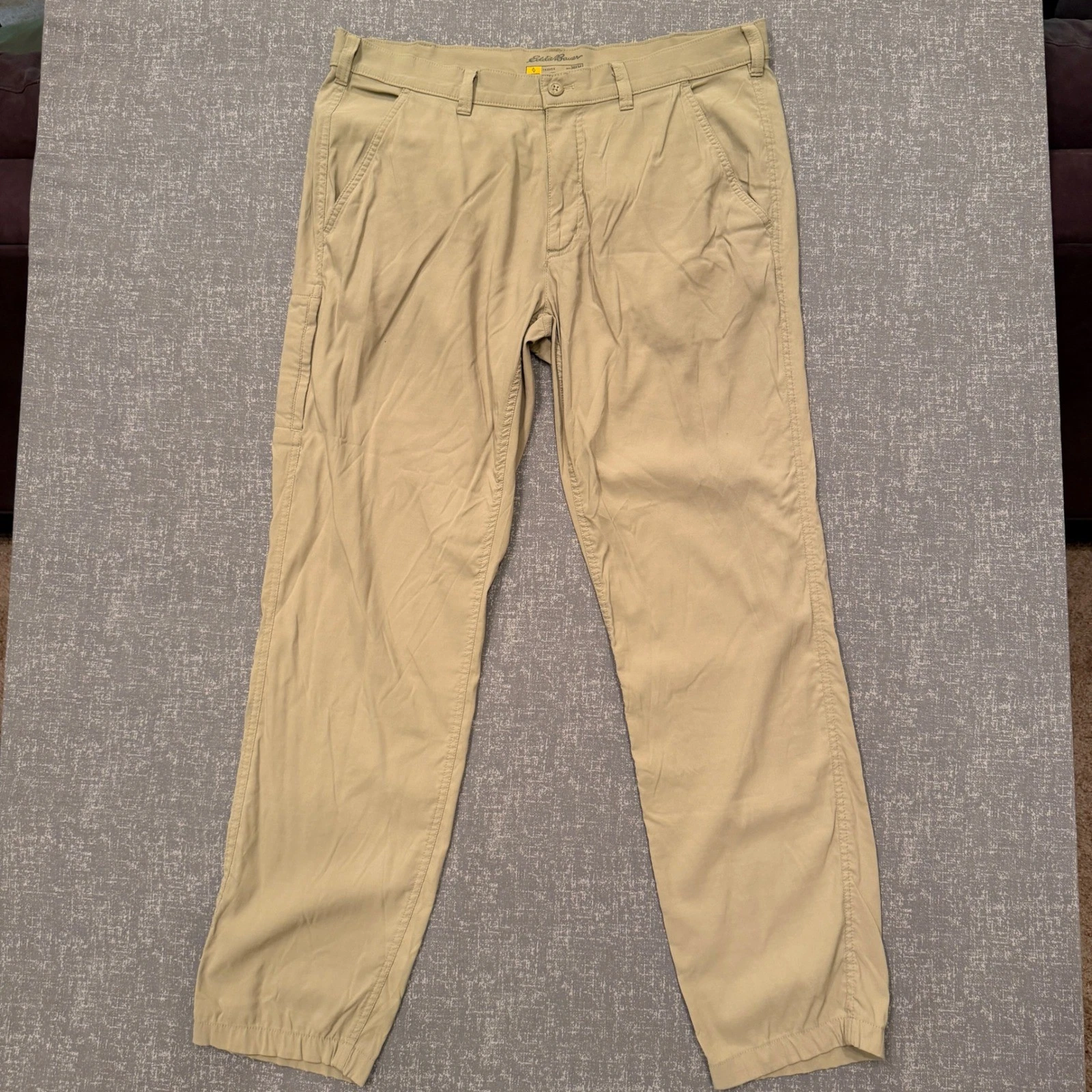 Eddie Bauer Travex Mens 38x34 Tan Khaki Stretch Nylon Hiking Travel Pants