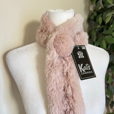 Genuine Fur Scarf Neck Warmer Collar Wrap Dusty Pink Fluffy Soft Cozy Pom Pom