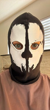 Black/White Skull Print Full Face Balaclava Mask, One Size
