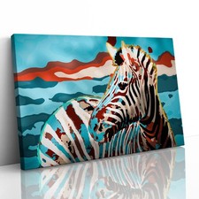 Zebra in Abstract Colours Canvas Framed Print Picture Wall Art