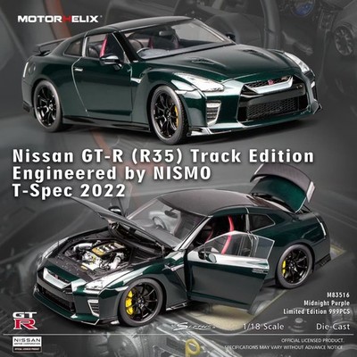 MOTORHELIX 1/18 Nissan GT-R R35 NISMO T-Spec 2022 Diecast Midnight Purple 
