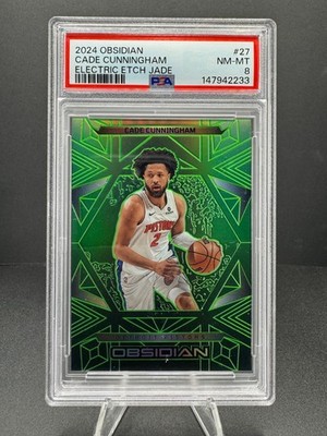 2024-25 Obsidian Cade Cunningham Electric Etch Jade Flood /25 PSA 8 Pistons SSP