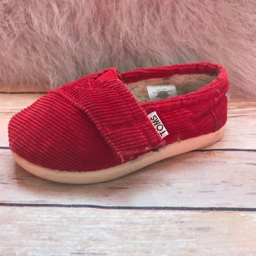Toms Unisex Boys Girls Shoes Size 6 Red Corduroy Sherpa Slip Ons Tiny - Picture 10 of 10