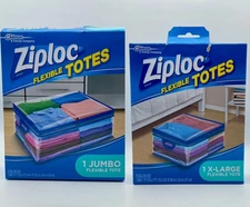 Lot of 2 Ziploc Flexible Storage Bags Flexible Totes, Jumbo 22 Gal AND XL 10 Gal