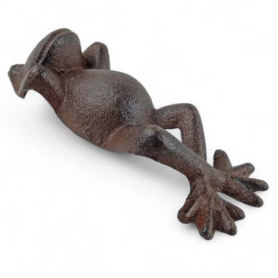 Cast Iron Lazy Frog Figurine Rustic Shelf Sitter or Paperweight, 6'' Brown