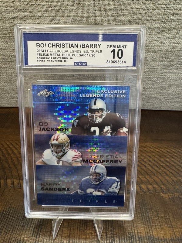 2024 Leaf Metal Blue Pulsar Jackson/McCaffrey/Sanders 17/20 CCG Graded 10