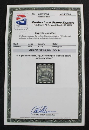 CKStamps: US Stamps Collection Scott#809 Mint NH OG PSE Cert Grade 90