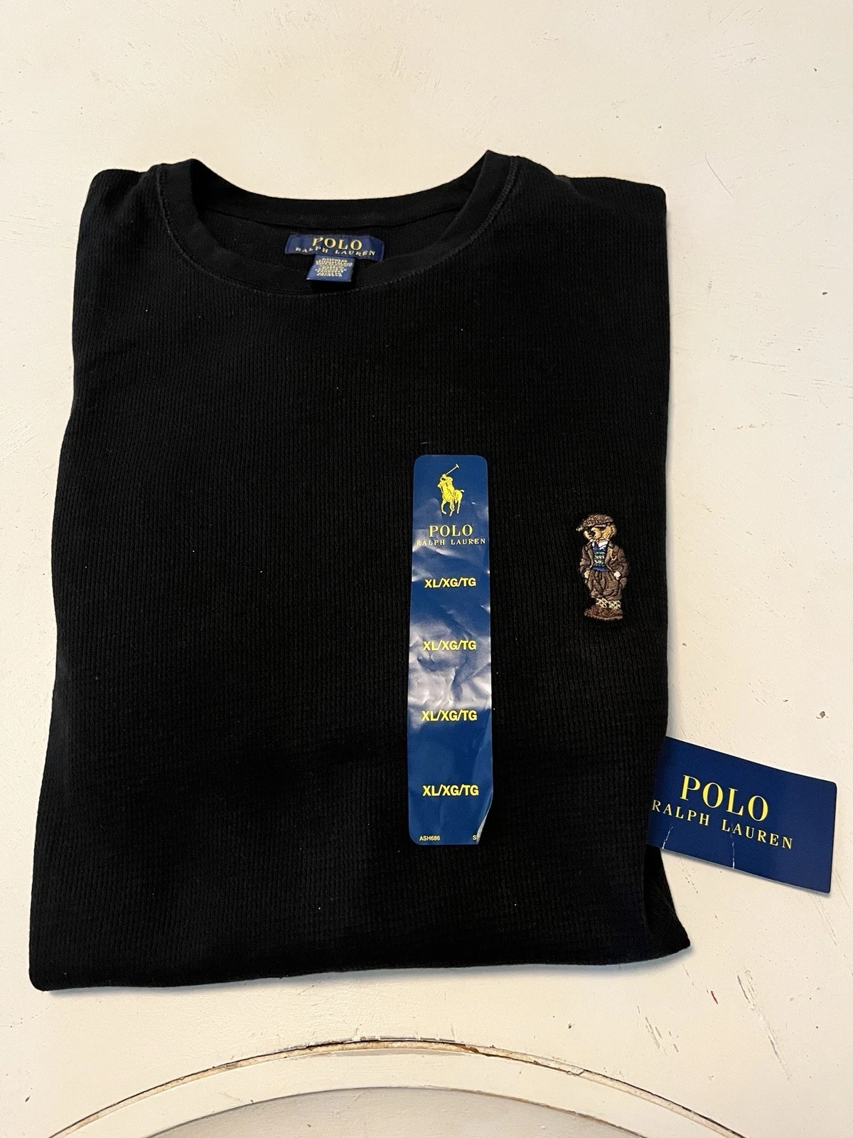 NWT Polo Ralph Lauren Polo Bear Waffle Knit Thermal Shirt XL Black New