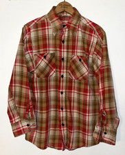 Vintage 1970s ELY Red/Brown Plaid Work Shirt Long Sleeve Button Front Mens M