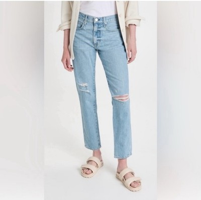 AMO Light Blue Denim  Button Zip Distressed Tapered Leg (runs a little small) 31