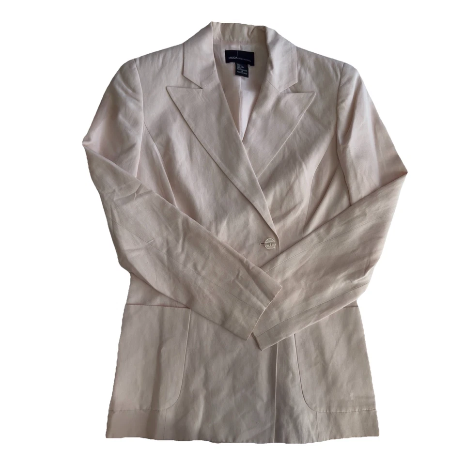 MODA Int Silk Linen Blend 2 Piece Blush Pink Jacket and Dress Size 2 Womens - Image 3 of 4