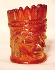 Vintage MCM St Clair Dark Marigold Carnival Glass Indian Head Toothpick Holder
