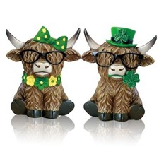Pack St Patrick's Day Highland Cow Figurines Irish Decor 2 Irish Highland Cow