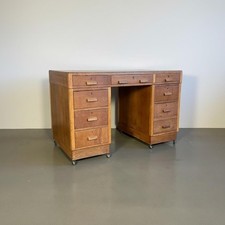 VINTAGE 1930s/40s ART DECO DOUBLE PEDESTAL WOODEN DESK #4800