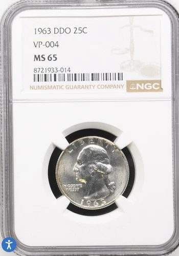 1963 DDO VP-004 25c Washington Silver Quarter NGC MS 65 Top Pop Variety.