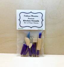 Dollhouse Miniature Kitchen Utensils Set Of 9 OOAK Purple Whisk Mallet More!