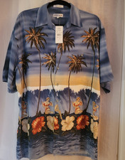 Pierre Cardin Mens MED Blue Rayon Hawaiian Casual Button Shirt NWT Tropical