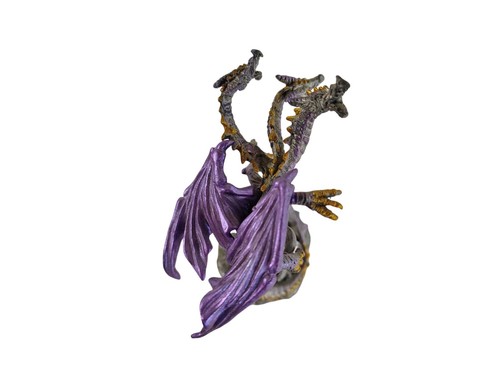 Vintage Pewter Hydra 3 Head Dragon Purple Wings w Crystal Heart 5" Figurine - Picture 5 of 6