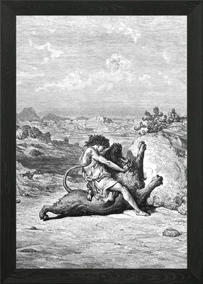 Samson tötet einen Löwen gerahmtes Wandbild Poster Leinwanddruck Bild