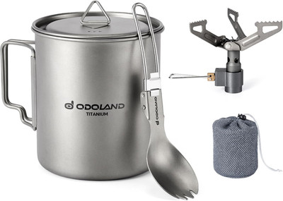 Titanium Camping Cookware 750ML Titanium Pot with Camping Stove and Spork Portab