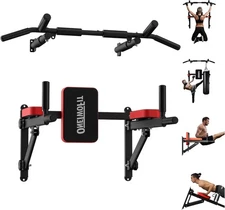 ONETWOFIT Wall Mounted Pull Up Bar, 2 in 1 Pull Up and Dip Bar Station Space Sav