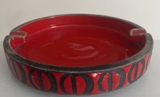 MCM Vallenti Italy Posacenere Ceramica 8” Grande Rosso Nero Cerchi Geometrici,8601/B