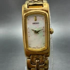 Seiko Tank Watch Women 13mm MOP Dial Gold Tone Rectangle 2E20-7279 New Battery