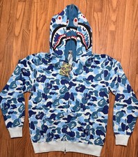 BAPE SHARK WGM FULL ZIP HOODIE COLOR BLUE CAMO SIZE XLARGE