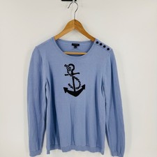 Talbots Blue Anchor Graphic Lightweight Sweater Size M Coastal Nautical Preppy