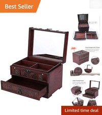 Elegant Lacquered Wooden Jewelry Box with Mirror - Perfect Gift for Women
