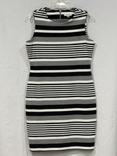 Women's Calvin Klein Mini Dress  Gray White Black Stripes Sleeveless Size 10
