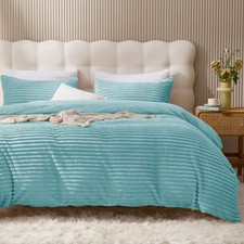 Jellymoni Plush Duvet Cover Set - Baby Blue Striped Fluffy Comforter Cover
