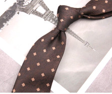 New Classic Polka Dot Brown JACQUARD WOVEN 100 Silk Men's Necktie Tie