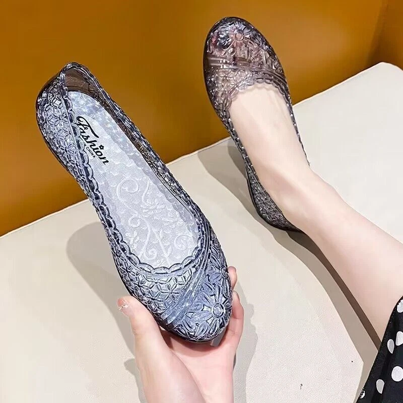 Women Summer Jelly Sandals Hollow Out Shoes Glitter Crystal Beach Mesh  Slippers