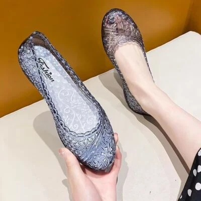 For Women Jelly Shoes For Women FANGARDEN Jelly Mesh Ballet Flats