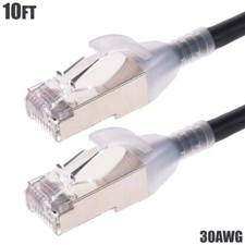 10FT Cat6A RJ45 Network LAN Ethernet Shielded Patch Cable Slim Cord 30AWG Black