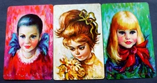 3 Single Vintage Swap Playing Cards Young Girls 1960's Artist Medeiros Set of 3