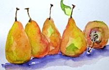 Delilah original collectible pear fruit still life impressionism watercolor