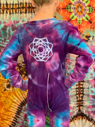 Kids Tie Dye Union Suit Long Johns Hippie Kid Size 10/12 Medium - Picture 2 of 4