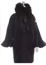 Moncler Women Black Wool Coat Jacket Fur Bow Size 0 Small S